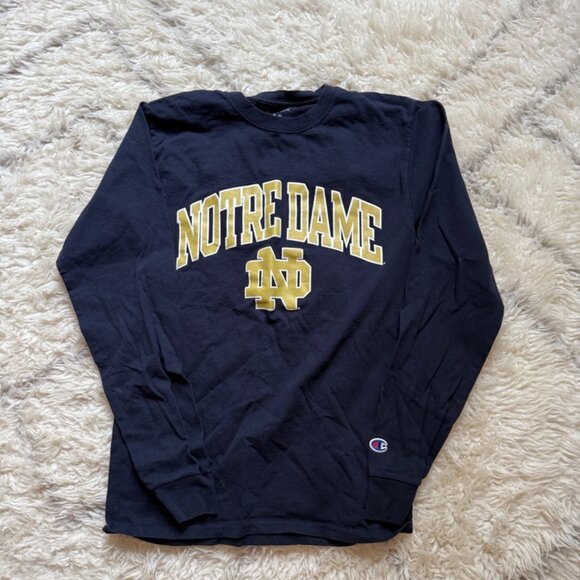 Champion Navy Notre Dame Fighting Irish Arch Logo Long Sleeve T-Shirt - Picture 2 of 2